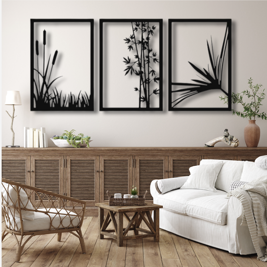 Set of 3 Wild Flowers Metal Cut Wall Art Painting