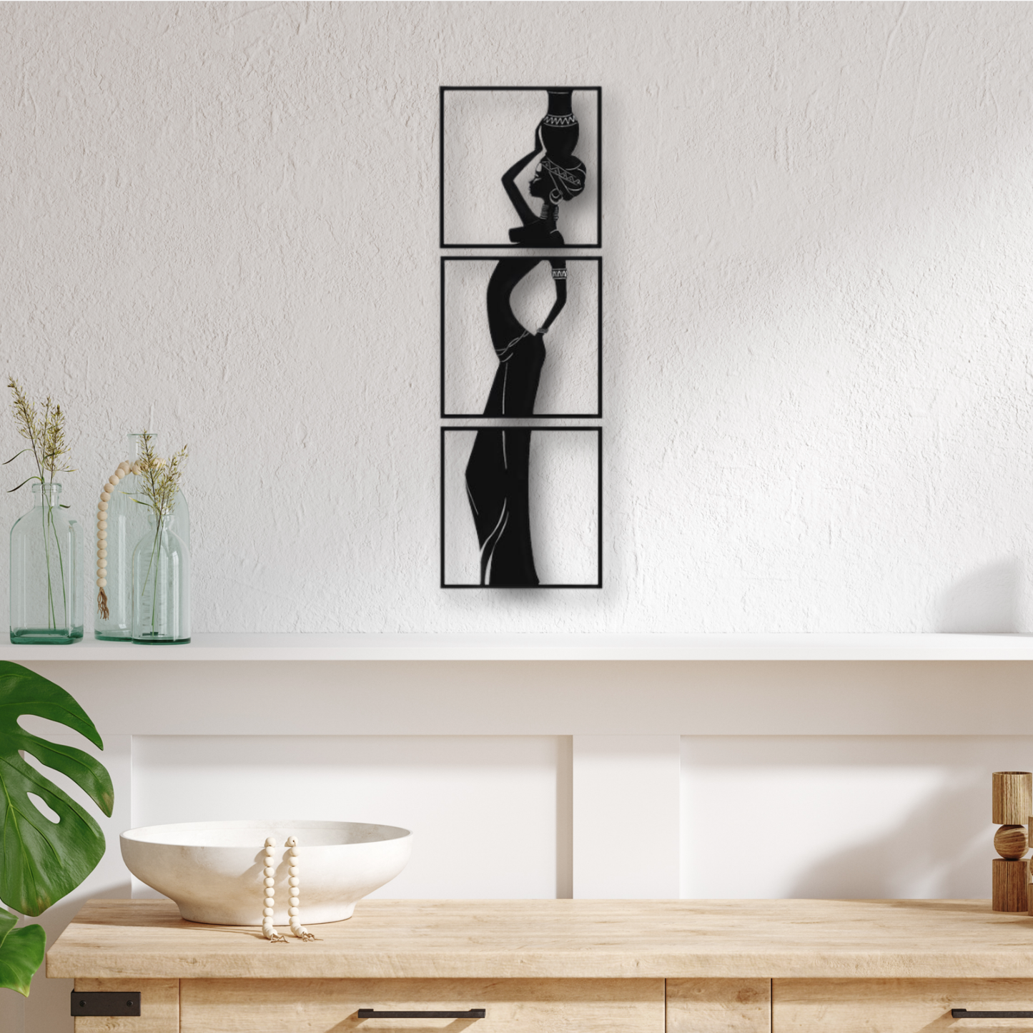 Set of 3 African Women Metal Cut Wall Art