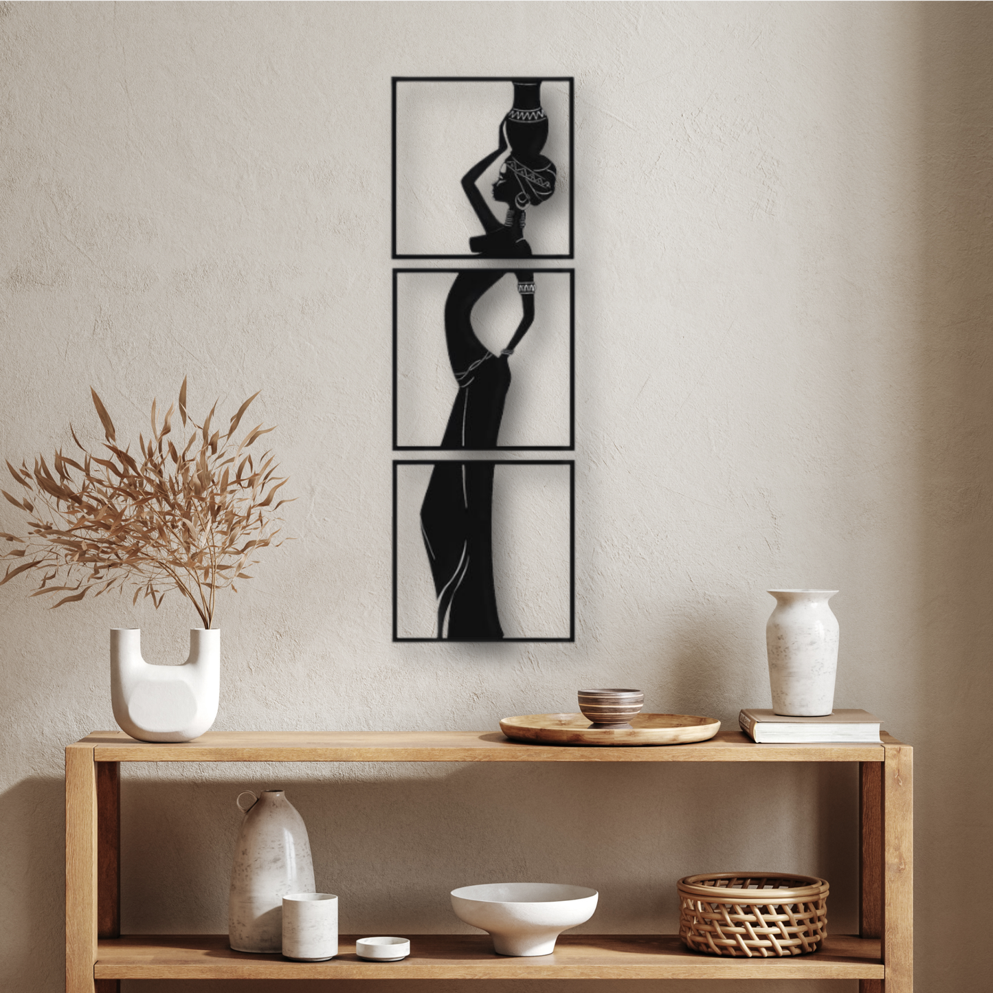 Set of 3 African Women Metal Cut Wall Art