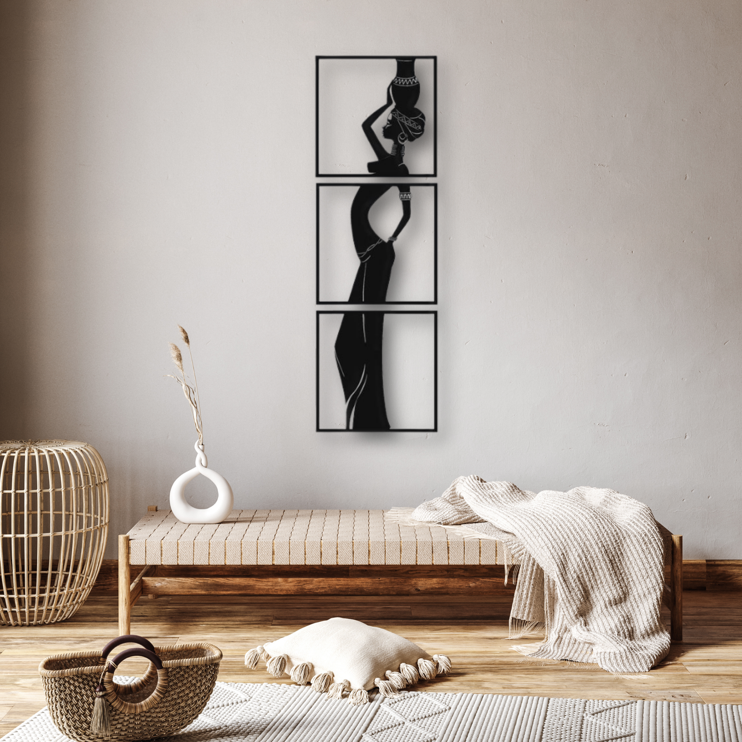 Set of 3 African Women Metal Cut Wall Art