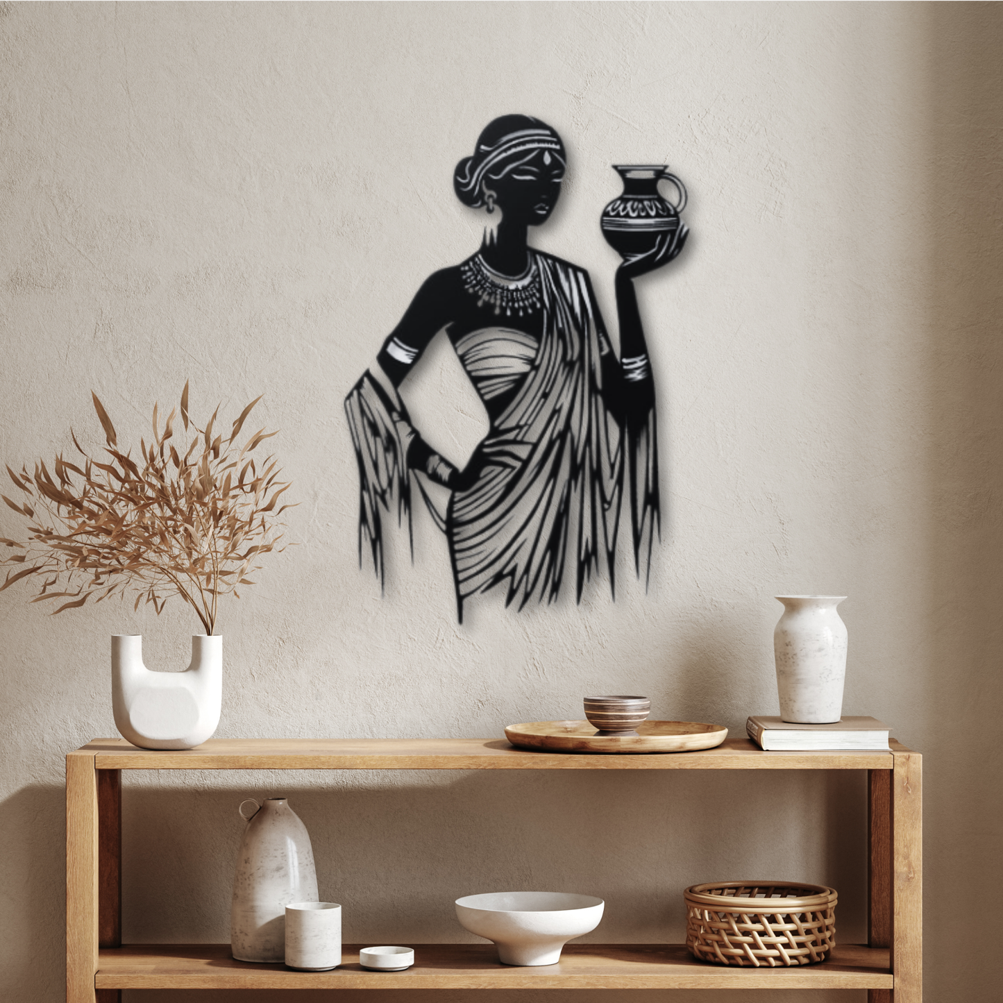 African Woman Metal Cut Wall Art Ethnic Painting