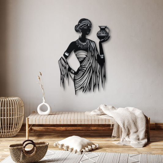 African Woman Metal Cut Wall Art Ethnic Painting