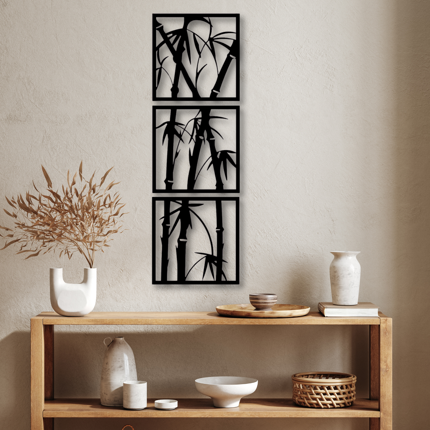 Set of 3 Bambu Tree Metal Cut Wall Art