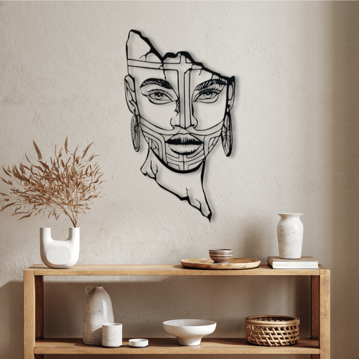 African Woman Portrait Metal Cut Wall Art Boho Painting