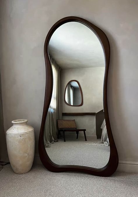 Large Walnut Wooden Frame Abstract Mirror